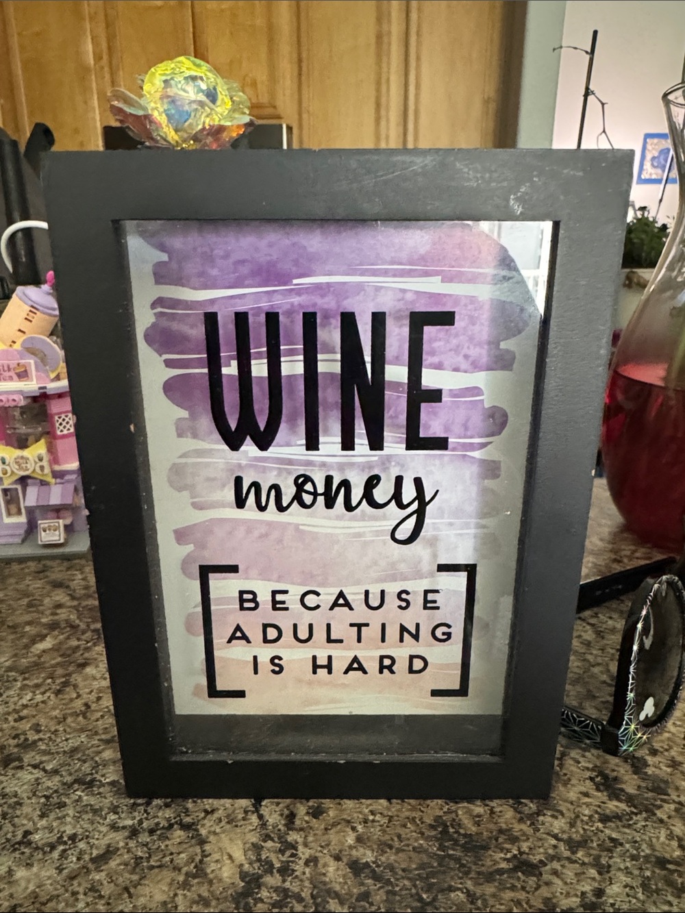 Wine Money Glass Framed Sign - Purple Watercolor